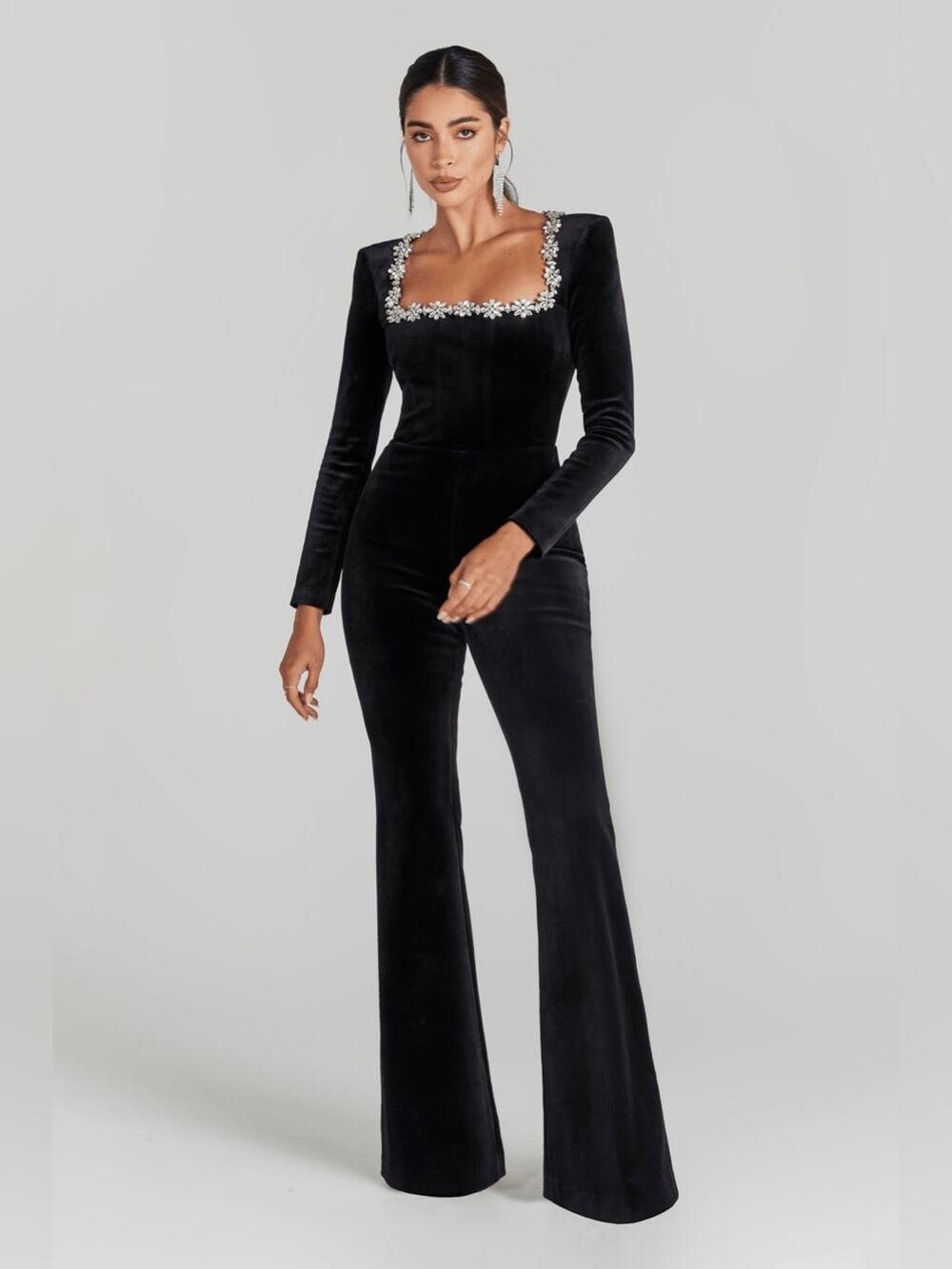 Nadine Merabi Kimberly Black Velvet Jumpsuit 8